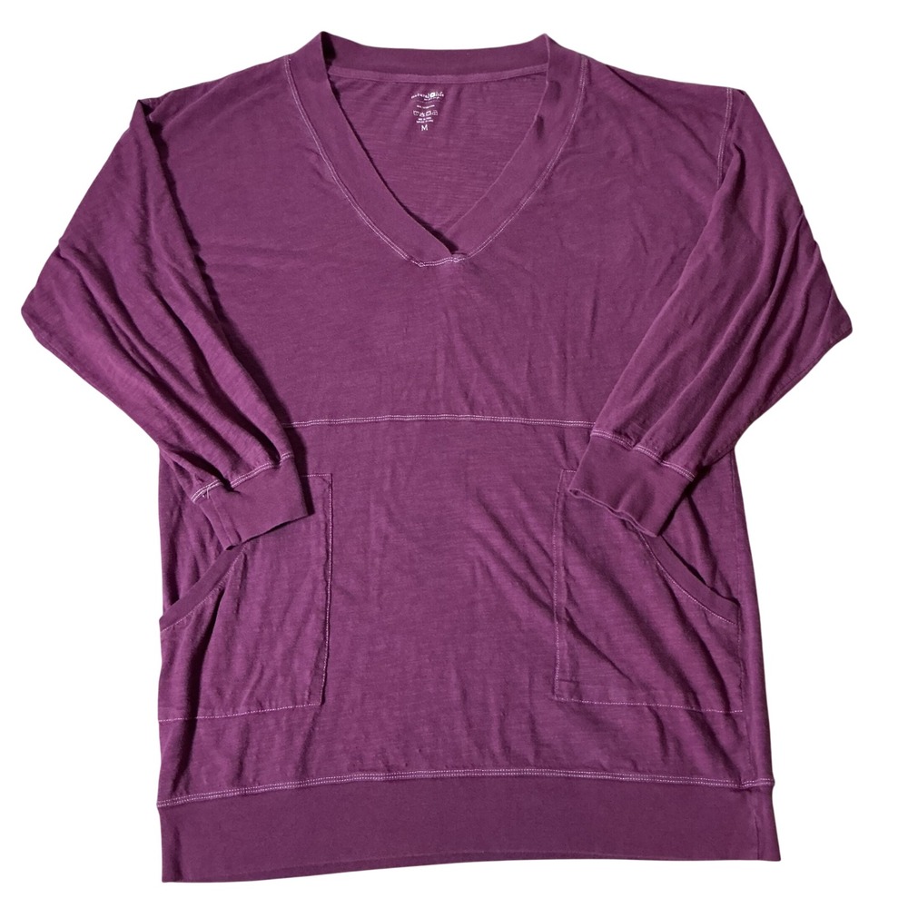 Natural Life Womens Plum Purple Slub Cotton V-Neck Pockets Tunic Top Medium